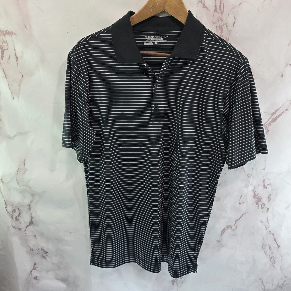 Nike Shirt Mens Small Black White Golf Striped Polo Short Sleeve Performance
